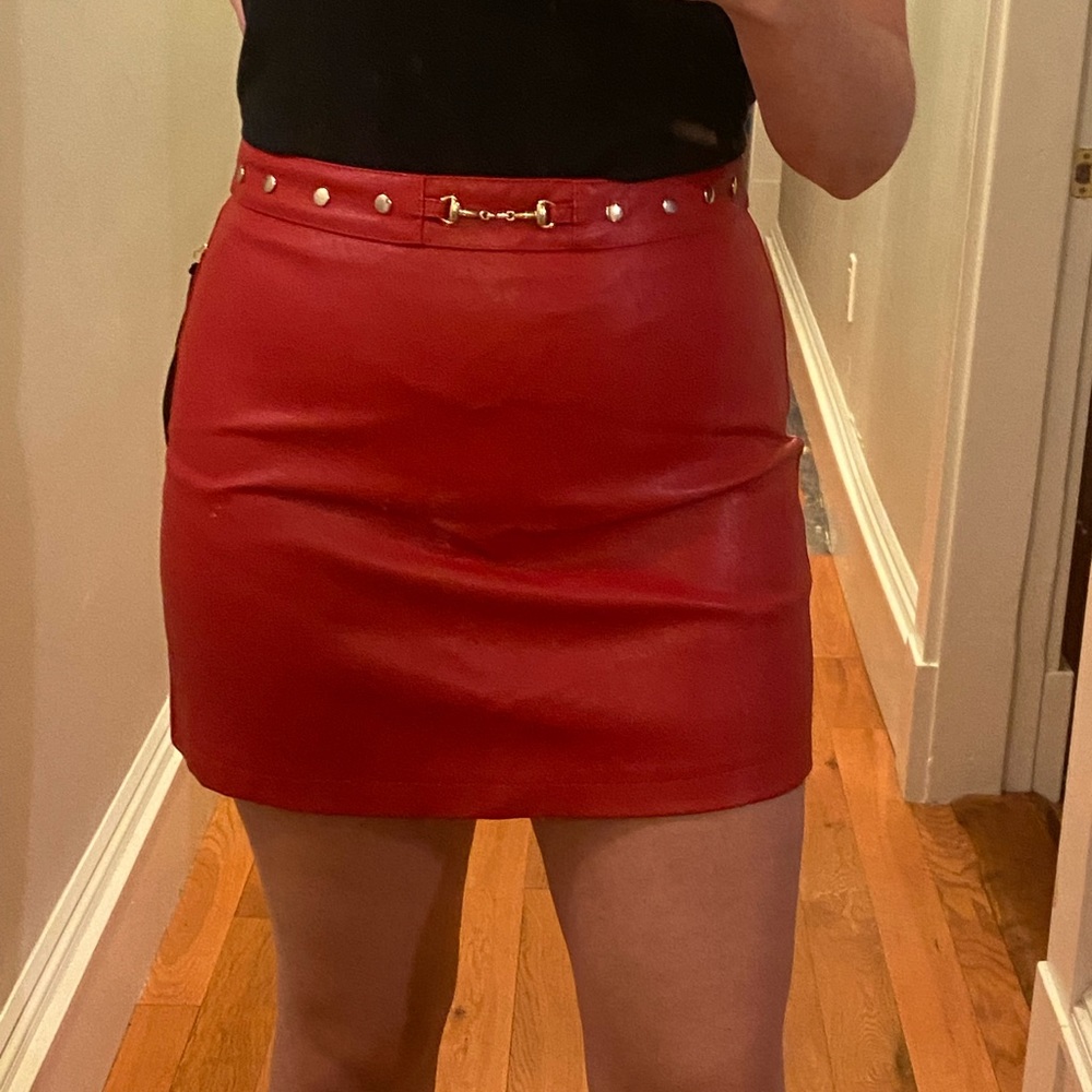 Red leather skirt
